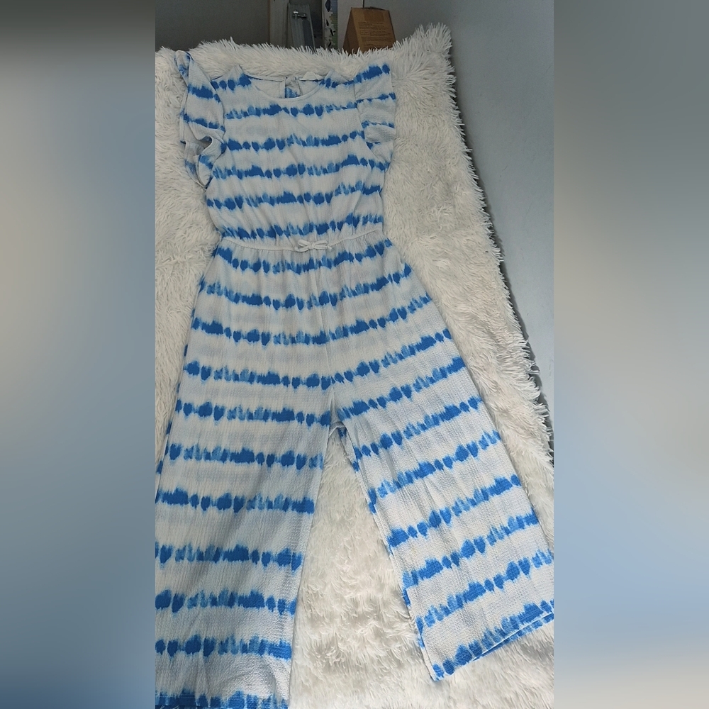 Blue and White Tie-Dye Jumpsuit